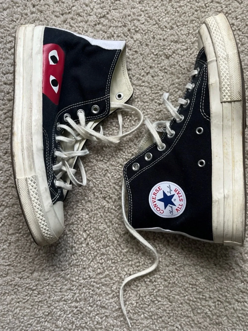 Converse Black High-Top Sneakers with Red Heart Eyes Graphic